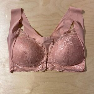 Lace Trim Pink Bralette No Wire Front Closure 6XL (PS)
